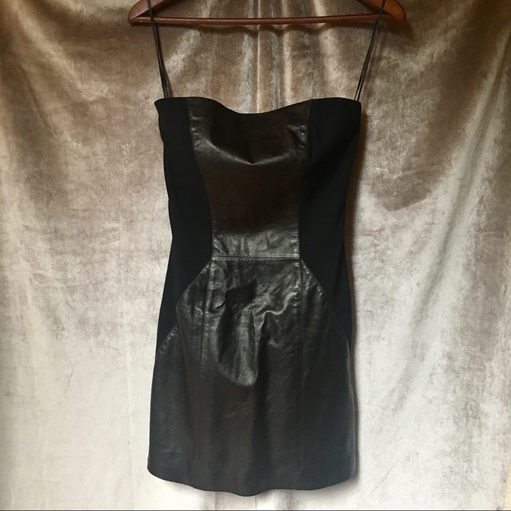 NWT Aqua Lamb Leather Stretch Little Black Dress